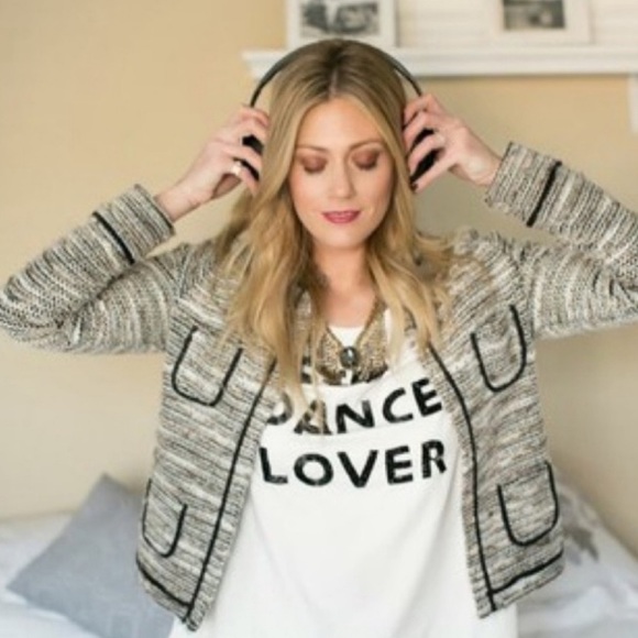 Loft Tipped Tweed Metallic Open Blazer Pocket XS - Picture 5 of 9